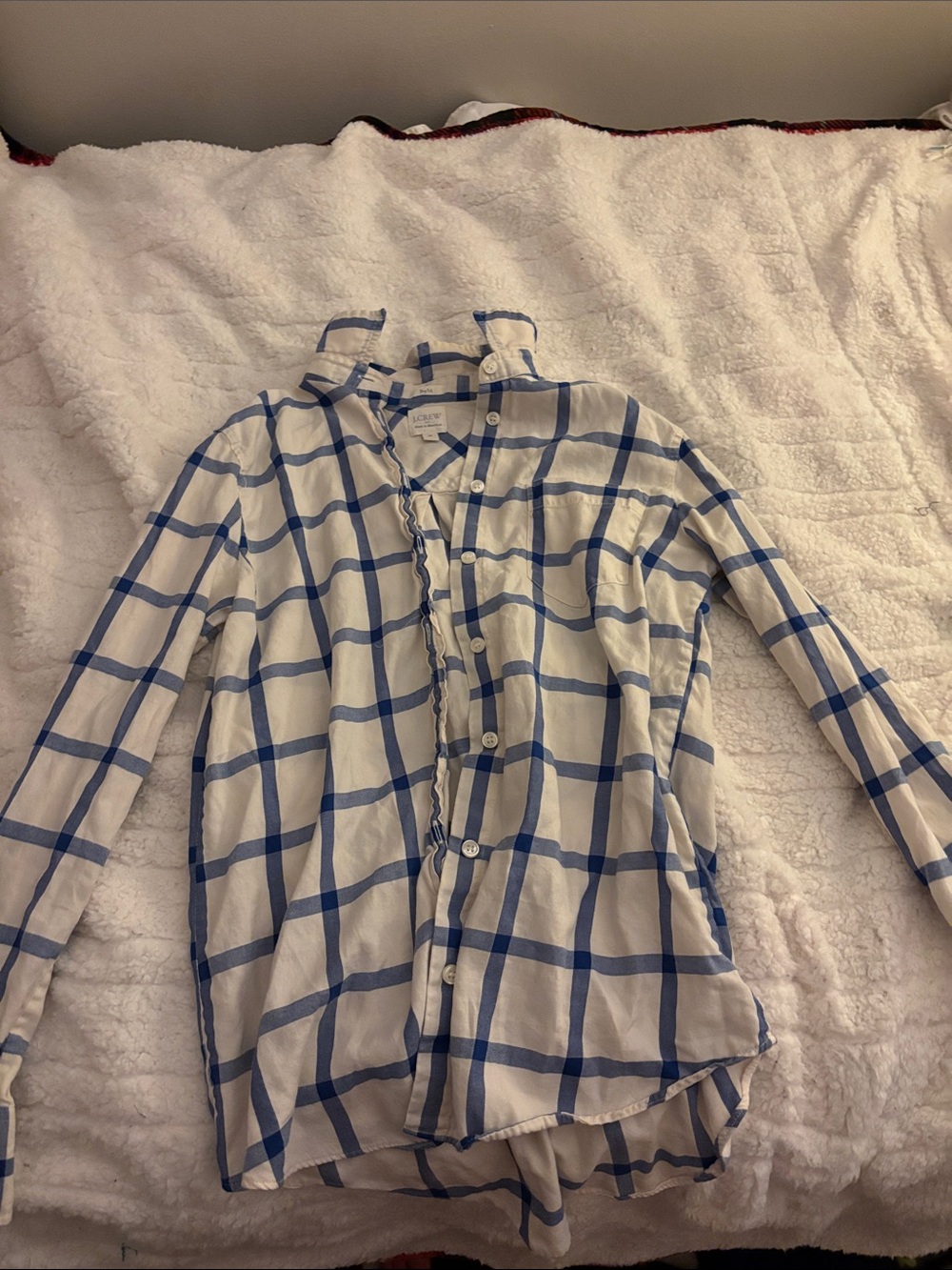 J. Crew White and Blue Windowpane Button-Down Shirt